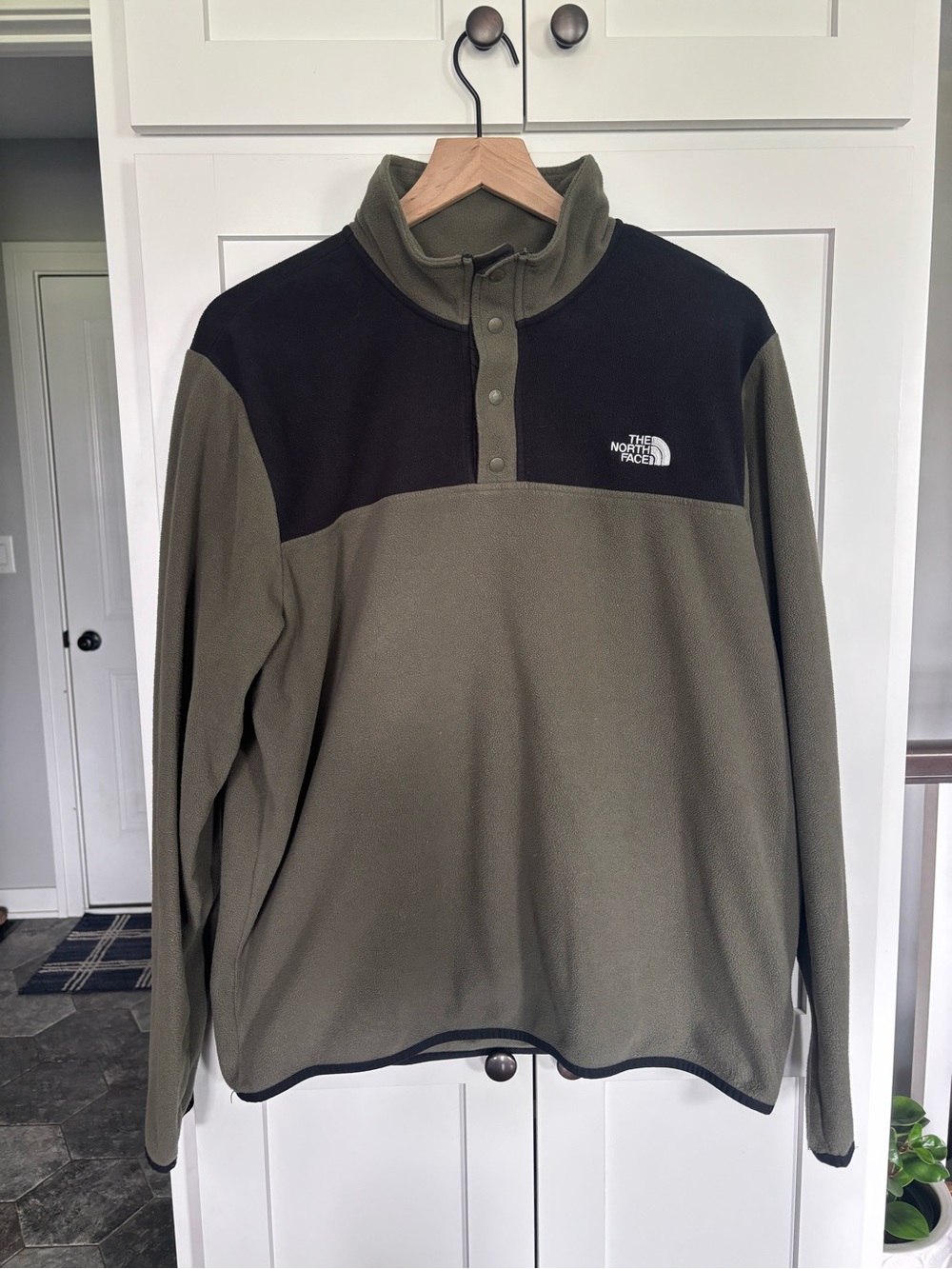 The North Face Mens‎ Olive Green Black TKA 100 Fleece Snap Pullover Large